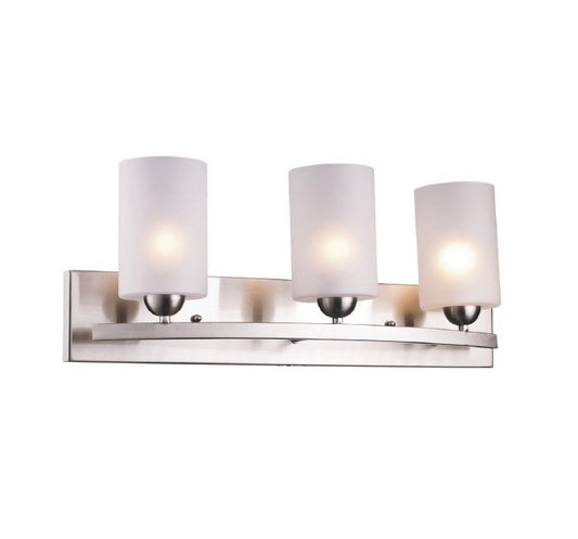 3-Light Iron Glass Brushed Nickel Vanity Light
