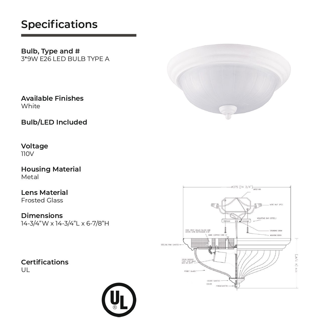 3-Light White Ceiling Light