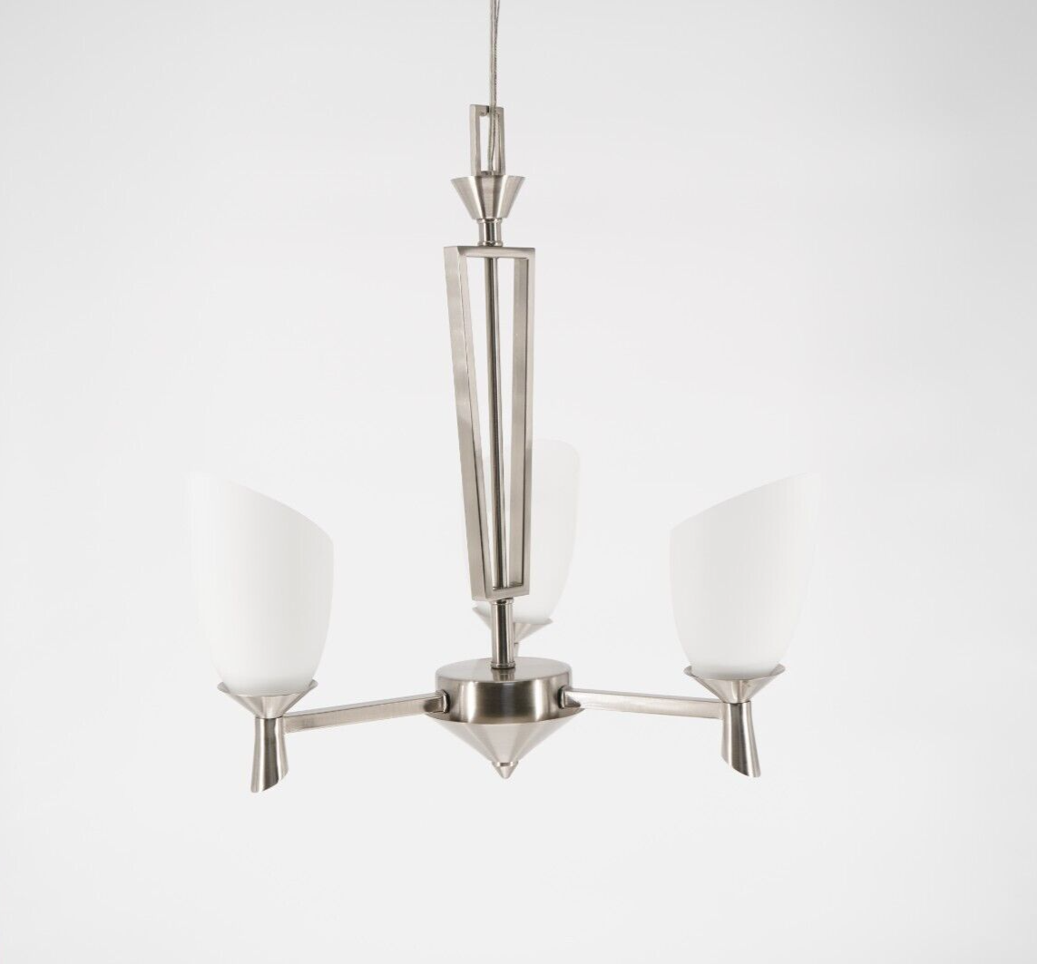 3-Light Iron Glass Brushed Nickel