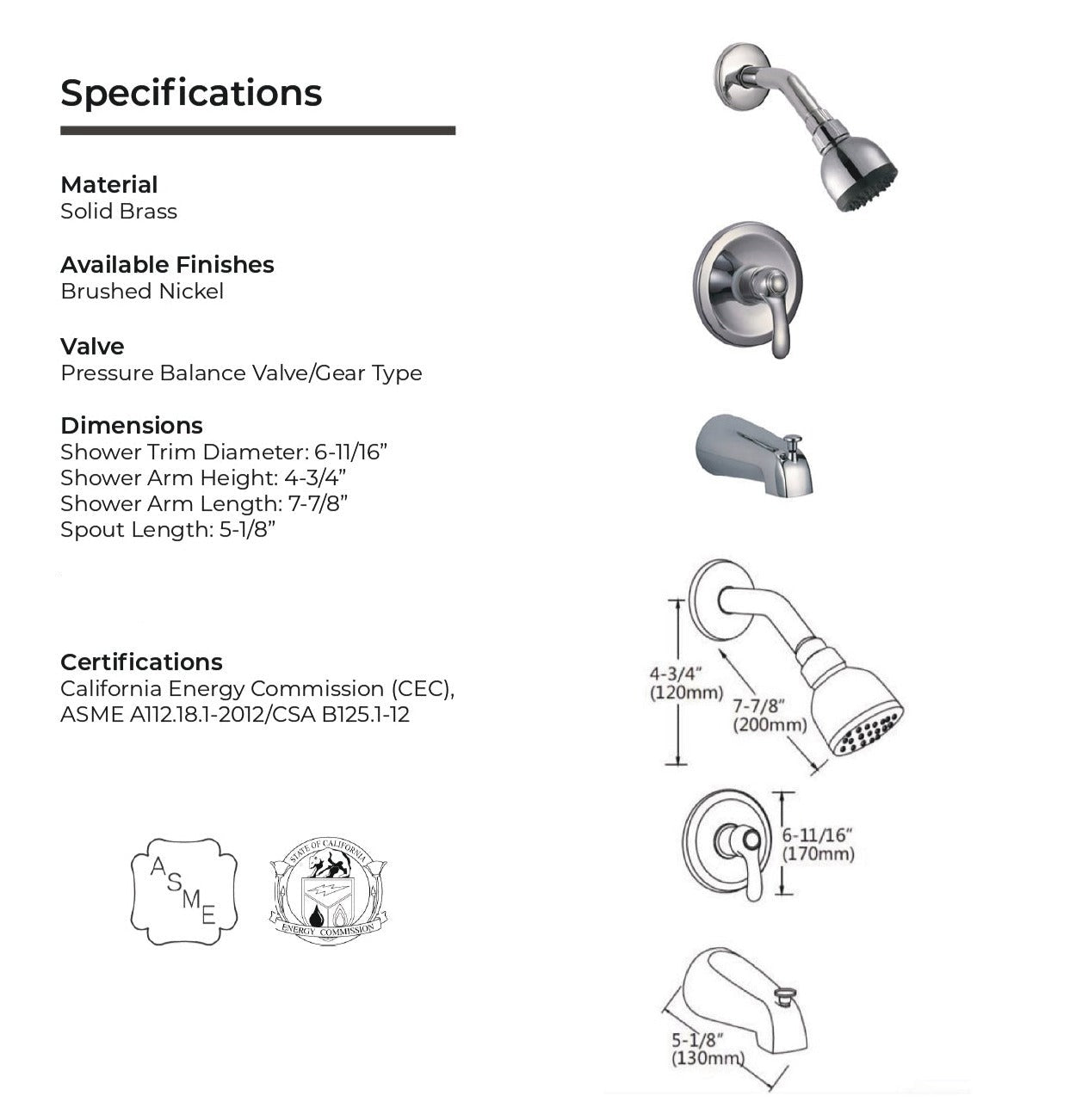 Spray 1-Handle Tub and Shower Faucet Trim Kit