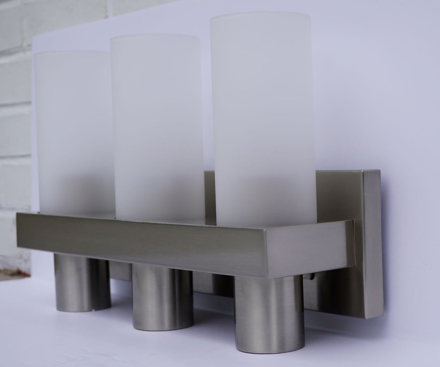 3-Light Iron Glass Brushed Nickel Vanity Light