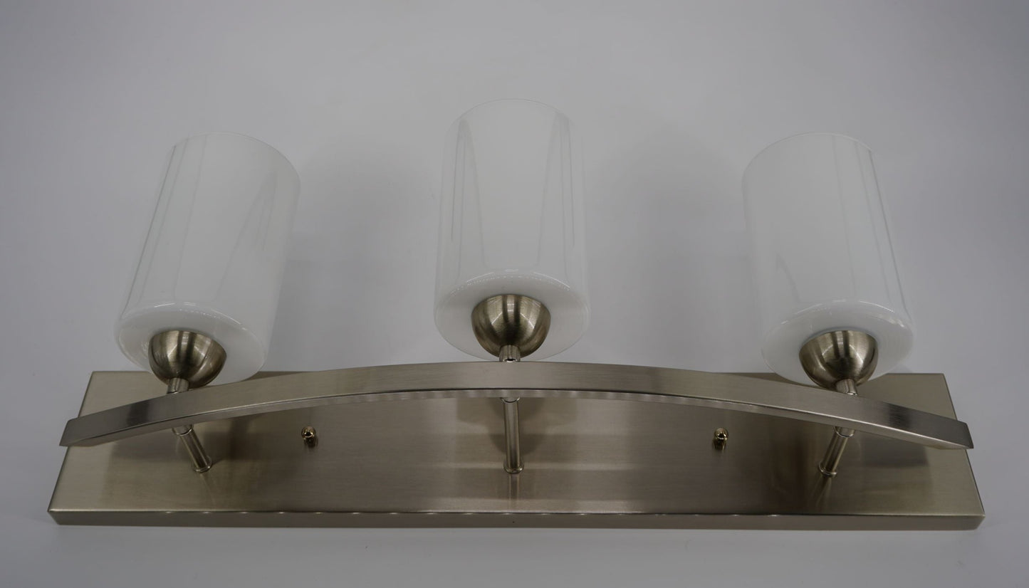 3-Light Iron Glass Brushed Nickel Vanity Light