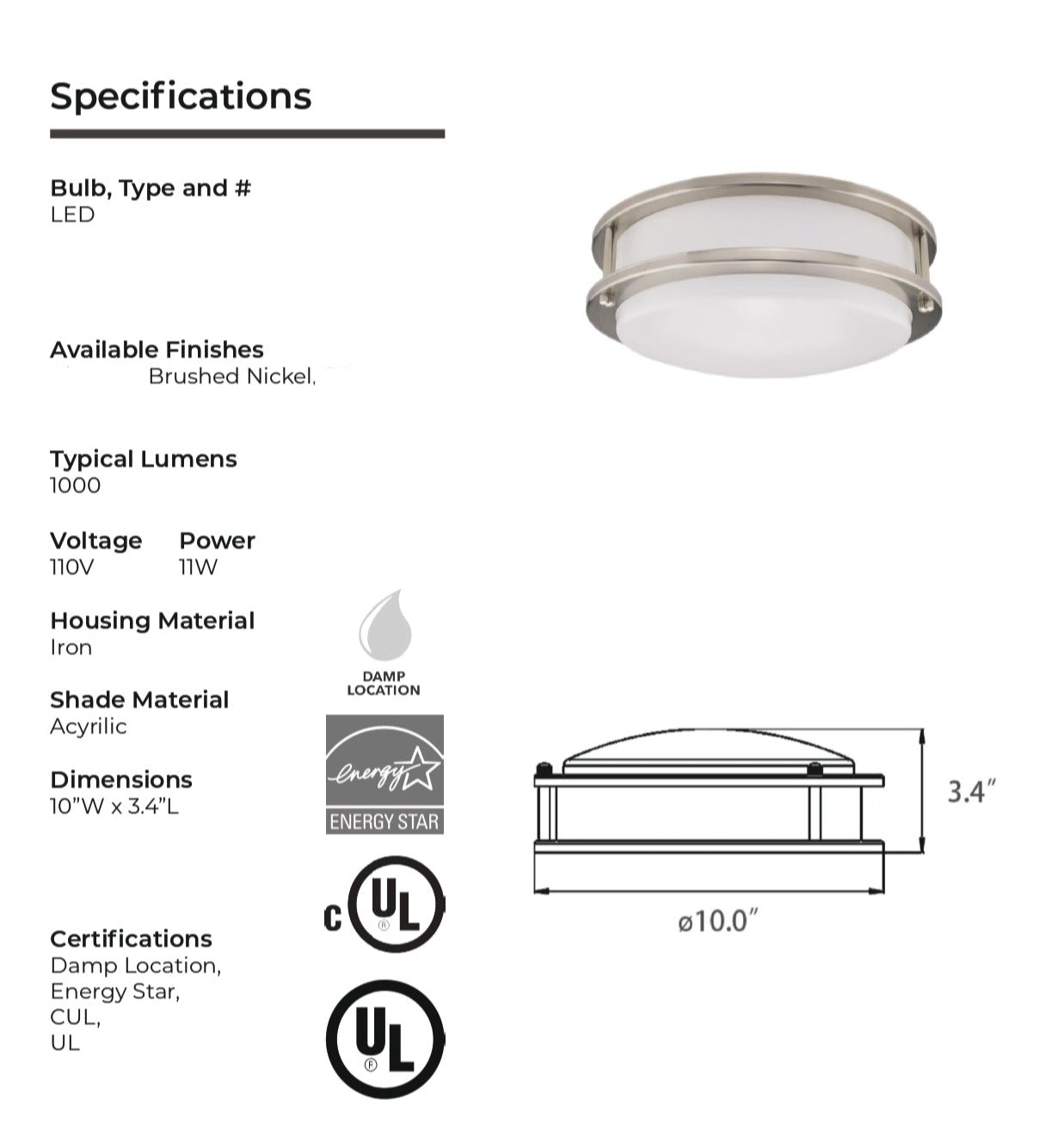 10” Double Ring Ceiling Light 11W Dimmable 4000K